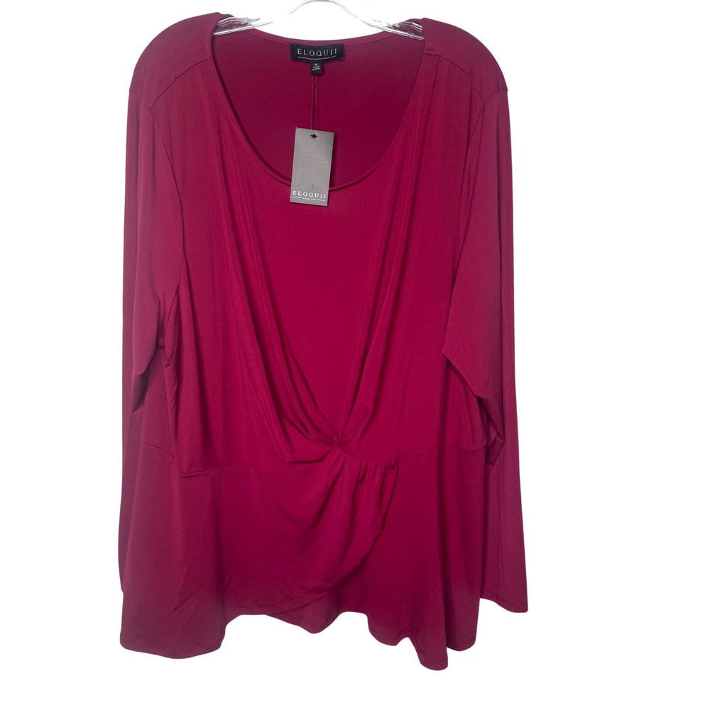 Eloquii Berry Pink Twist Front Draped Long Sleeve Blouse Top Size 28 NWT